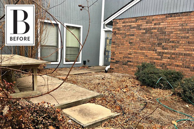 Sân vườn đầy gạch đá vụn và cây mục nát trở nên đẹp lung linh sau cải tạo