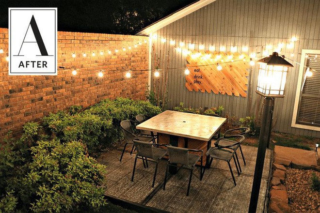 Sân vườn đầy gạch đá vụn và cây mục nát trở nên đẹp lung linh sau cải tạo