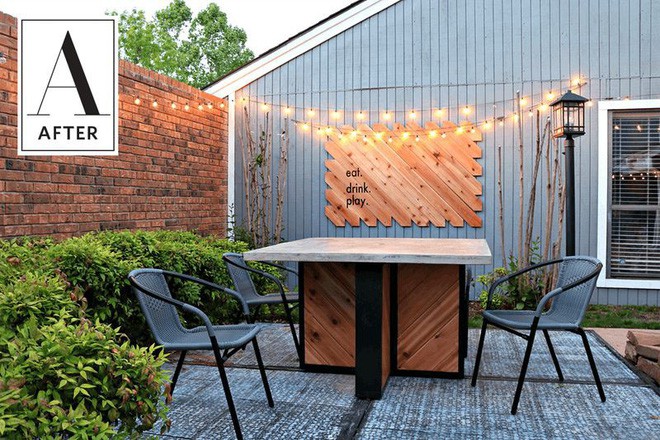 Sân vườn đầy gạch đá vụn và cây mục nát trở nên đẹp lung linh sau cải tạo