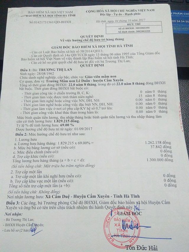 Giám đốc Bảo hiểm xã hội: Lương hưu cô giáo 1,3 triệu đồng không sai Giám đốc Bảo hiểm xã hội: Lương hưu cô giáo 1,3 triệu đồng không sai