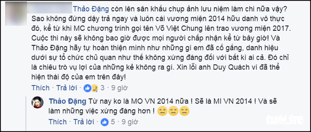 Bất bình, Hoa hậu Đại dương 2014 Đặng Thu Thảo trả danh hiệu