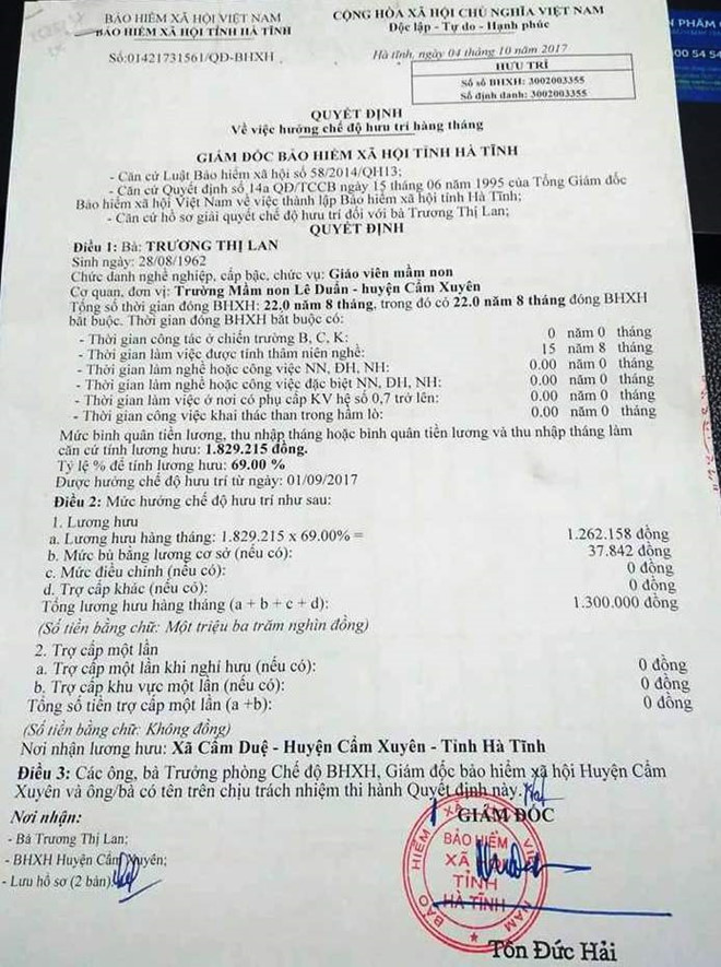 Hàng trăm giáo viên mầm non ở Hà Tĩnh có lương hưu hơn một triệu/tháng