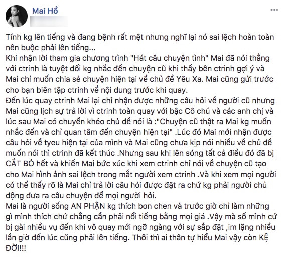 Mai Hồ bức xúc vì bị cắt ghép chuyện về Trấn Thành trên truyền hình