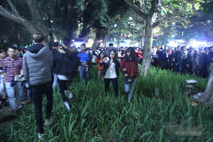 Vườn hoa hồ Gươm bị san phẳng sau đêm giao thừa