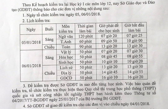 Nghi vấn lộ đề, Khánh Hoà cho toàn bộ học sinh kiểm tra lại 9 môn