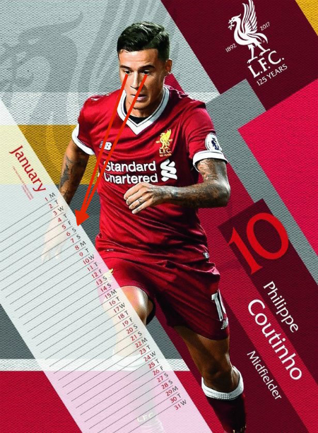 Liverpool bị hớ với bộ lịch in hình Coutinho