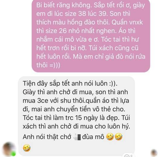 Chưa đến Tết, các chị đã thi nhau nhắn tin đòi quà em mặc áo size M, tóc em xác xơ, và đây là phản ứng của các anh chồng