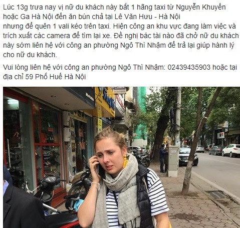 Dân mạng kêu gọi giúp đỡ khách Tây mất vali khi vừa tới Hà Nội