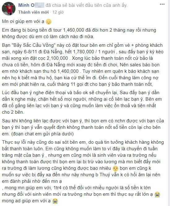 Đi trăng mật quên trả tiền, vợ chồng trẻ bị cậu sinh viên mới ra trường lên mạng tố cáo