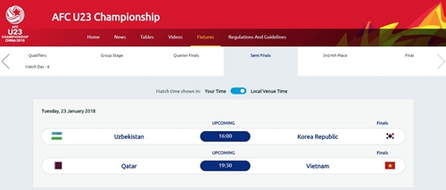 AFC nhầm lịch thi đấu của U23 Việt Nam