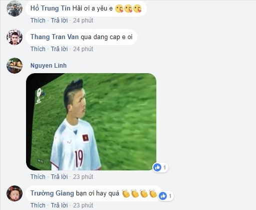 Người hâm mộ vào Facebook của Quang Hải chúc mừng