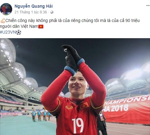 Người hâm mộ vào Facebook của Quang Hải chúc mừng