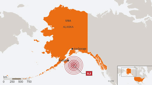 Động đất 8 độ ngoài khơi Alaska gây cảnh báo sóng thần