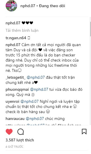 Tiền vệ Hồng Duy trước giờ bóng lăn vẫn đăng ảnh bán son?