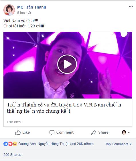 Trấn Thành hủy quay phim, MC Thành Trung cởi đồ để cổ vũ đội U23