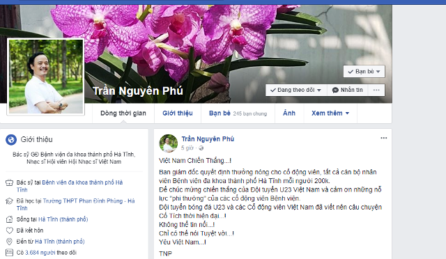 Bệnh viện thưởng tiền cho nhân viên để ăn mừng chiến thắng U23 Việt Nam