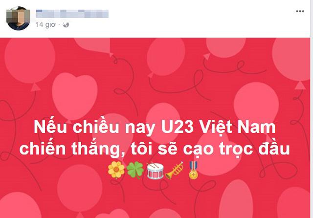 Dở khóc dở cười với lời nói là làm mừng U23 Việt Nam: Cạo đầu, khỏa thân, đập ti vi Dở khóc dở cười với lời nói là làm mừng U23 Việt Nam: Cạo đầu, khỏa thân, đập ti vi