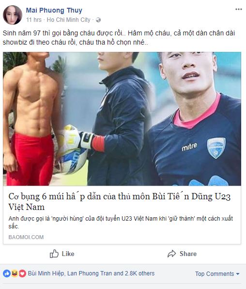 HH Mai Phương Thúy gọi thủ môn Bùi Tiến Dũng là cháu dù rất hâm mộ