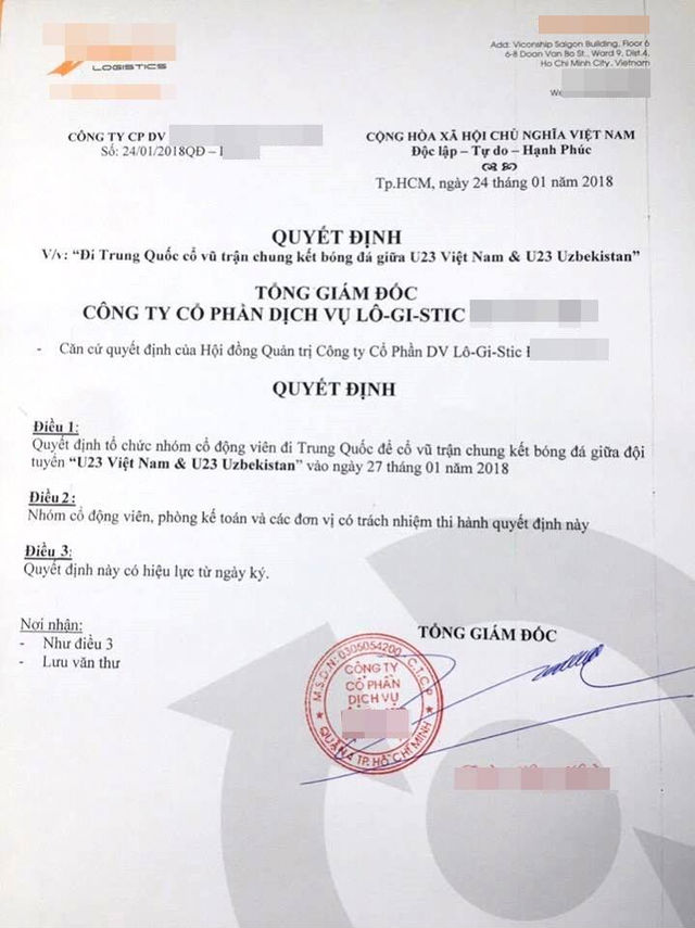 Một công ty Sài Gòn chơi bảnh bao nhân viên đi Trung Quốc cổ vũ U23