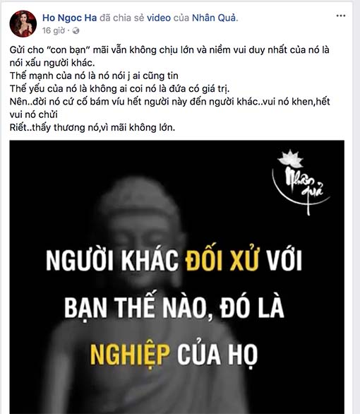 Hồ Ngọc Hà đăng lời Phật dạy đá xéo kẻ đâm sau lưng được gọi là bạn Hồ Ngọc Hà đăng lời Phật dạy đá xéo kẻ đâm sau lưng được gọi là bạn