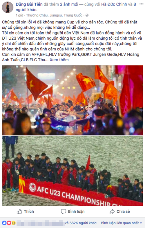 Mạng xã hội ngập tràn lời cảm ơn thầy trò đội tuyển U23 Việt Nam Mạng xã hội ngập tràn lời cảm ơn thầy trò đội tuyển U23 Việt Nam