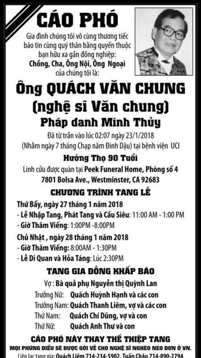 Nghệ sĩ Văn Chung qua đời tại Mỹ, vợ cũ Bằng Kiều và Đức Tiến đau xót đến viếng