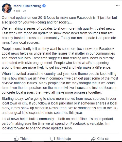 Facebook sẽ bắt đầu ưu tiên Newsfeed theo nơi sống của người dùng