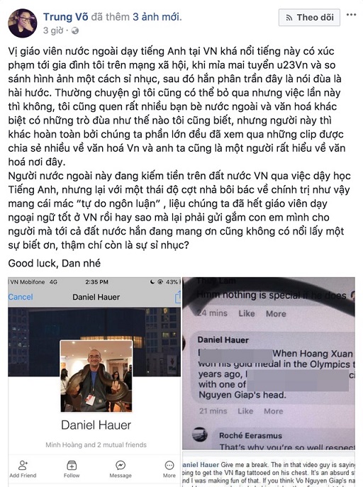 Thầy giáo Tây xin lỗi vì xúc phạm Đại tướng Võ Nguyên Giáp gây phẫn nộ