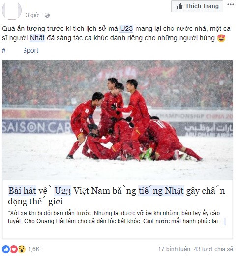 Không có chuyện ca sĩ Nhật Bản hát tặng đội U23 Việt Nam Không có chuyện ca sĩ Nhật Bản hát tặng đội U23 Việt Nam