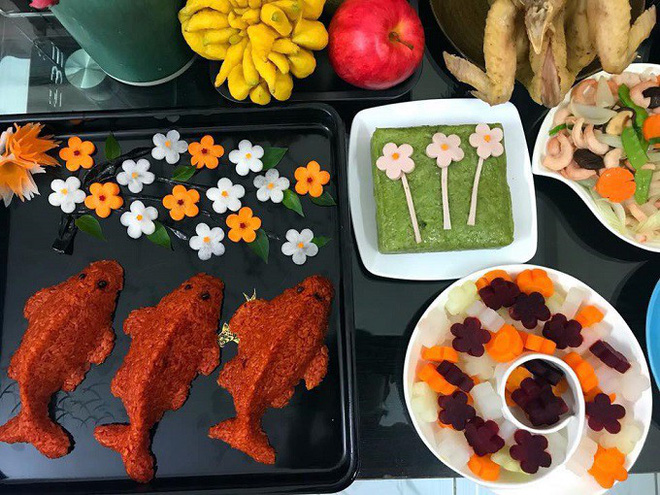 Chị em công sở rộn ràng khoe mâm cơm cúng ông Công ông Táo đẹp mắt