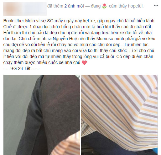 Bắt gặp chú xe ôm Sài Gòn đi chân trần hôm 23 Tết, vị khách nữ đã có có hành động bất ngờ khiến dân mạng dậy sóng