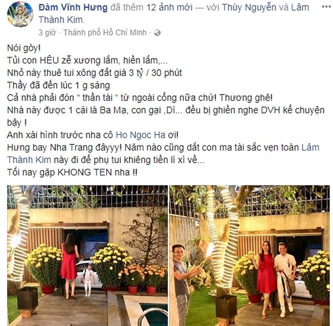 Đàm Vĩnh Hưng tiết lộ Hồ Ngọc Hà thuê xông đất 3 tỷ đồng