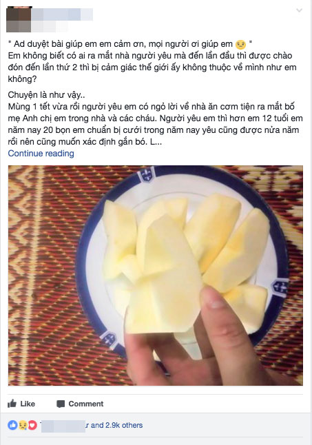 Cô gái 20 tuổi sợ lấy chồng vì lần đầu ra mắt đã bị chê gọt miếng táo nhọn hoắt, lần 2 bị cả gia đình nhà người yêu coi như tàng hình