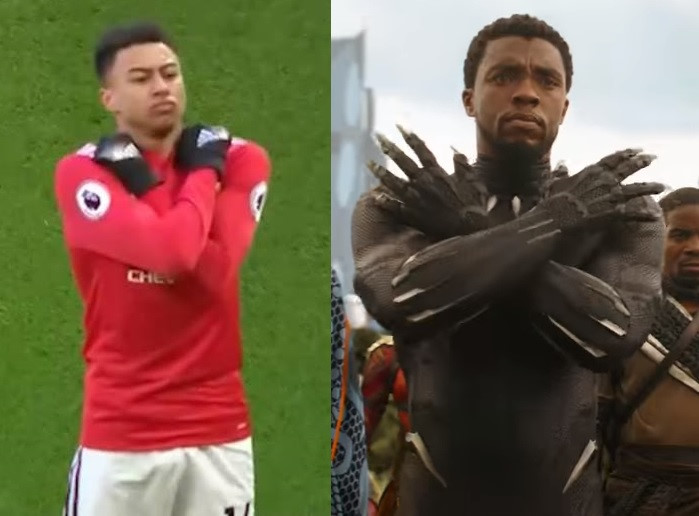 Lingard ăn mừng kiểu chiến binh báo đen sau khi xé lưới Chelsea