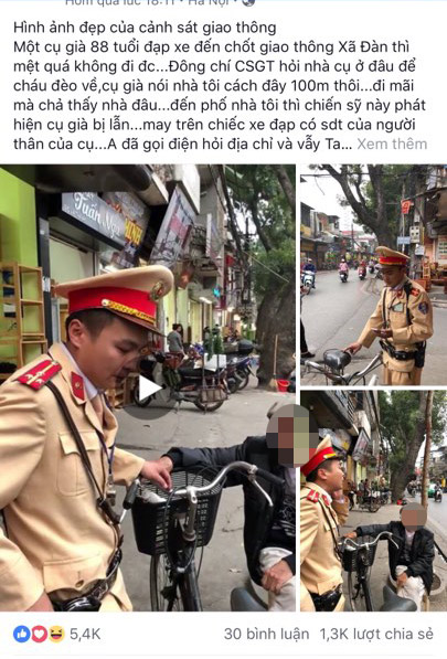 CSGT đạp xe chở cụ già bị lẫn đi tìm nhà đốn tim cộng đồng mạng