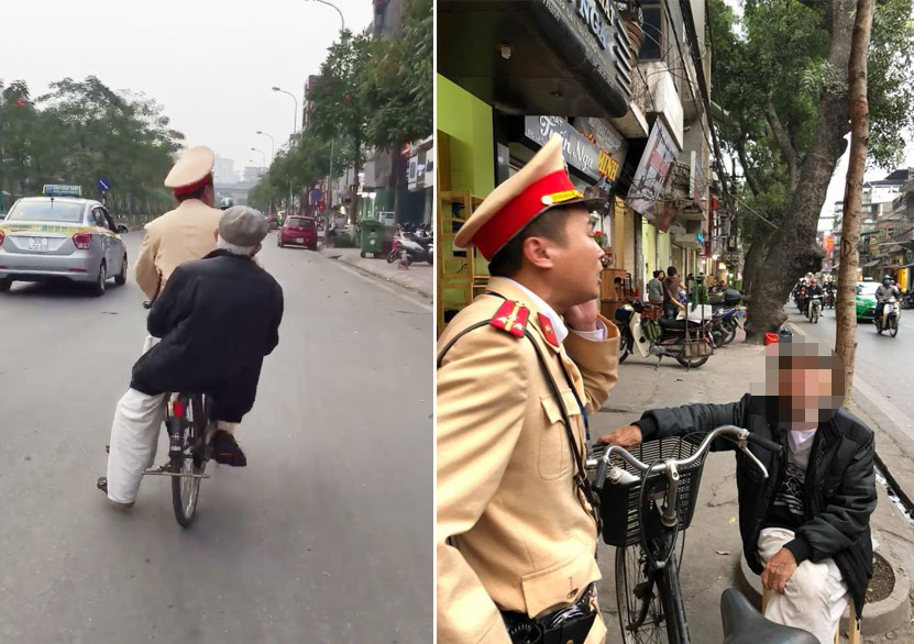 CSGT đạp xe chở cụ già bị lẫn đi tìm nhà đốn tim cộng đồng mạng