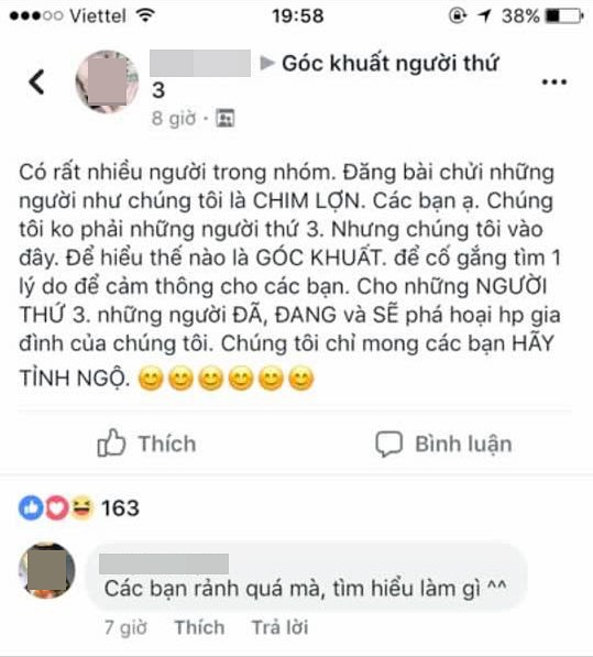 Chị vợ nằm vùng dũng cảm phát biểu trong group người thứ 3, bị bao cô bồ hung hãn ném đá