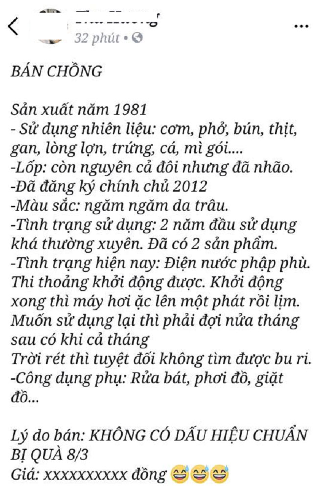 Sắp 8/3 rồi, anh em không mau chuẩn bị quà tặng vợ thì cứ liệu hồn bị đem đi rao bán như thế này đây