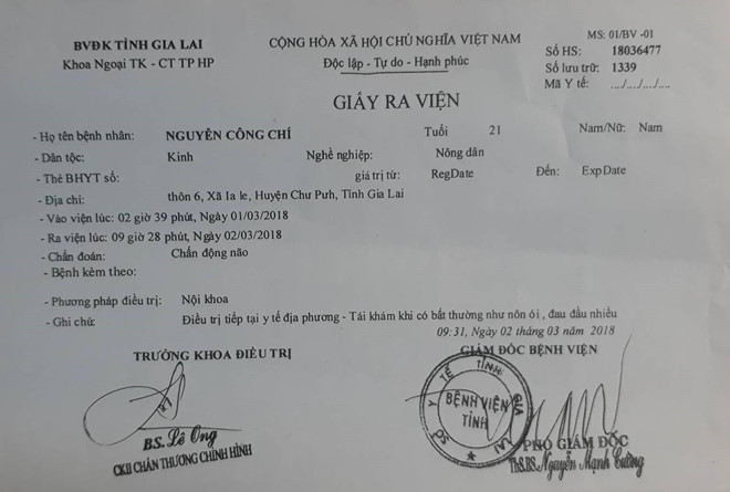 Nam thanh niên 21 tuổi nhập viện sau khi làm việc với công an