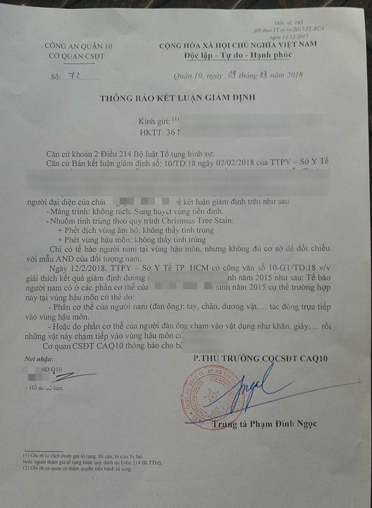 Có tế bào nam ở vùng hậu môn bé gái 3 tuổi nghi bị bảo vệ trường mầm non xâm hại?