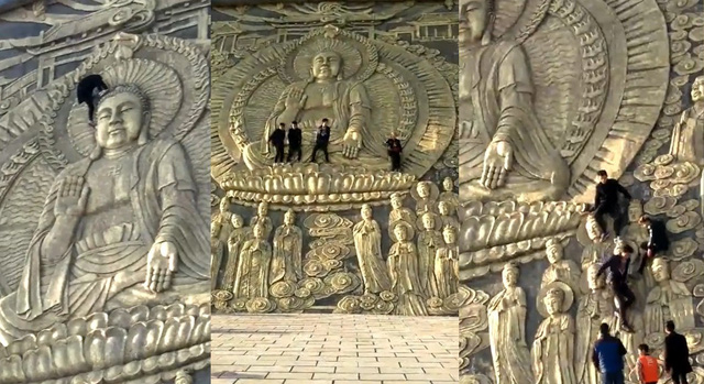 Du khách Trung Quốc leo lên đầu tượng Phật