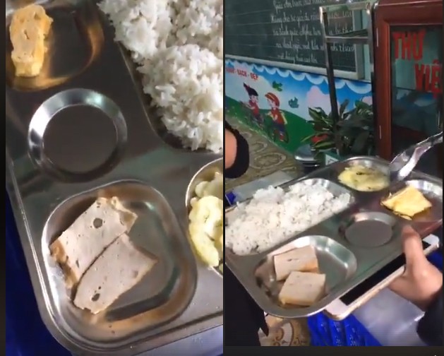 Phụ huynh ngỡ ngàng khi suất ăn trị giá 13.000 đồng của học sinh lớp 1 chỉ có 2 miếng chả và 1 miếng trứng
