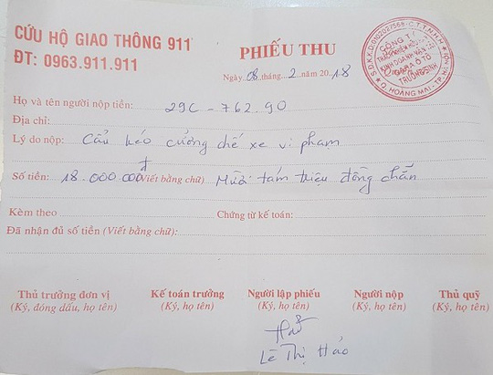 CSGT gọi xe cẩu đưa về nơi tạm giữ, chủ xe vi phạm phải trả phí 18 triệu đồng