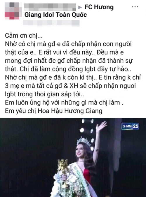 Hoa hậu Hương Giang sởn da gà đọc thư fan: Nhờ chị mà gia đình chấp nhận giới tính thật của em