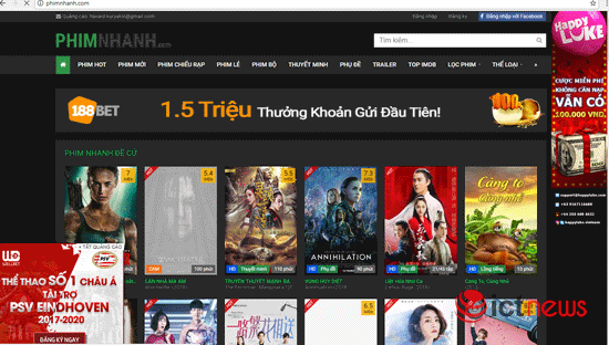 Nhiều trang phim lậu vẫn ngang nhiên quảng cáo cờ bạc online