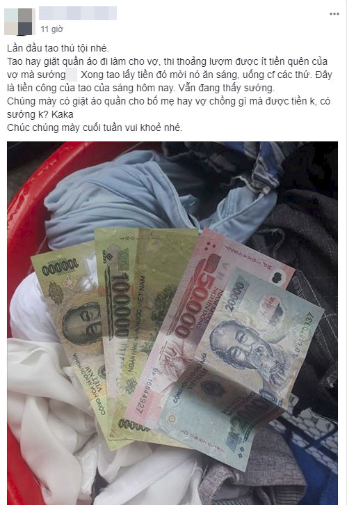 Anh chồng khoe thành tích thửa được tiền quên của vợ khi giặt quần áo, cư dân mạng bóc mẽ sự thật phía sau