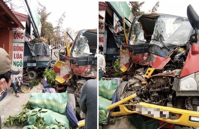 Tai nạn hy hữu: Xe cứu hộ chở xe con đâm vào xe tải rồi cả 3 cùng lao vào nhà dân