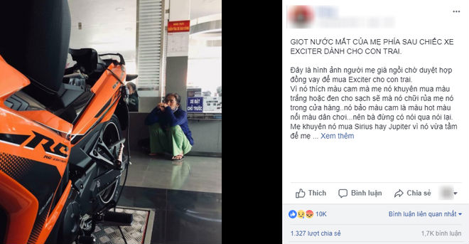Quặn lòng hình ảnh người mẹ bị con quát ngay tại cửa hàng xe máy vì khuyên con chọn cái rẻ thôi để mẹ dễ trả góp