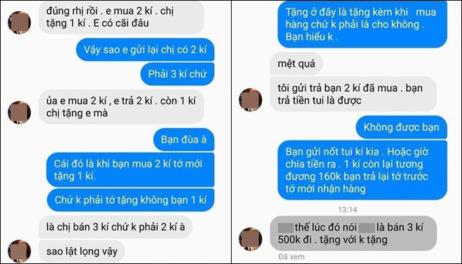 Khách đặt mua 2 kg ngũ cốc được tặng thêm 1 kg, đến khi trả lại nhất quyết chỉ trả 2, còn lên mạng tố cáo chủ shop gian dối