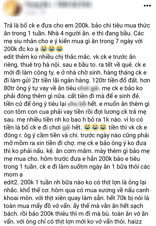 Nàng dâu than bố chồng đưa 200 nghìn để cả nhà 4 người ăn 1 tuần, bữa nào cũng phải có thịt, chị em gợi ý thực đơn hấp dẫn